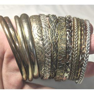 Lot of 13 Bangle Bracelet Variety Wearable brass Gold Tone  Costume Jewelry